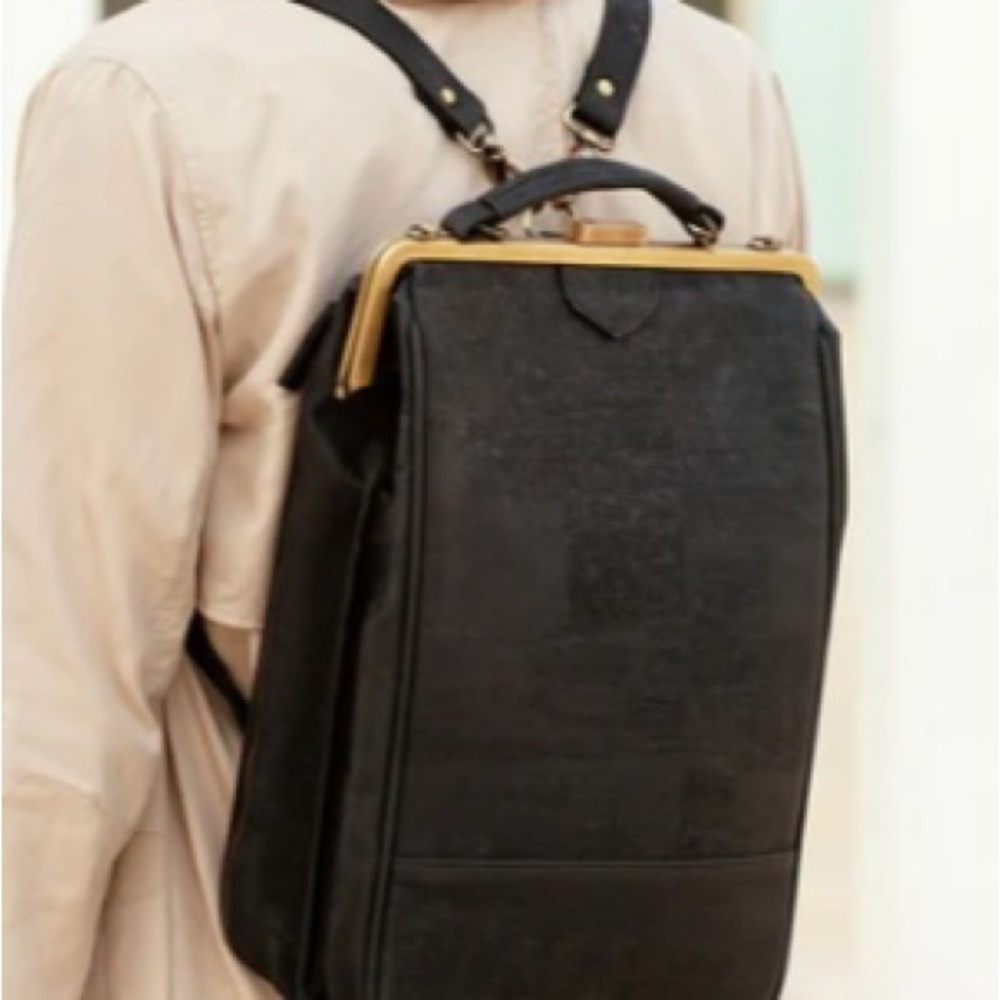 Laflore Paris Black Bobobark Cork Convertible Backpack Purse BNWOT